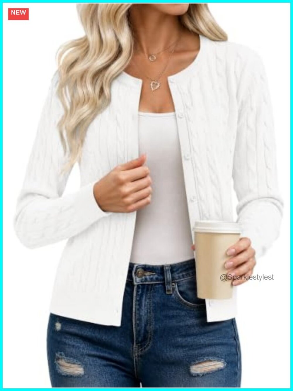 Cable Knit Button Front Cardigan Sweater Lightweight Long Sleeve